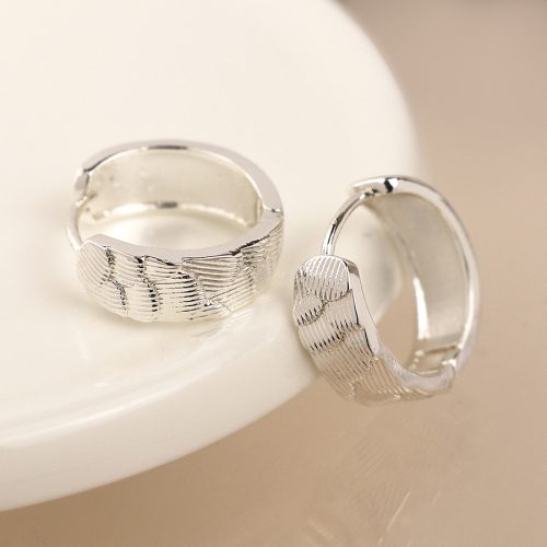 POM Silver Plated Scallop Embossed Hoop Earrings