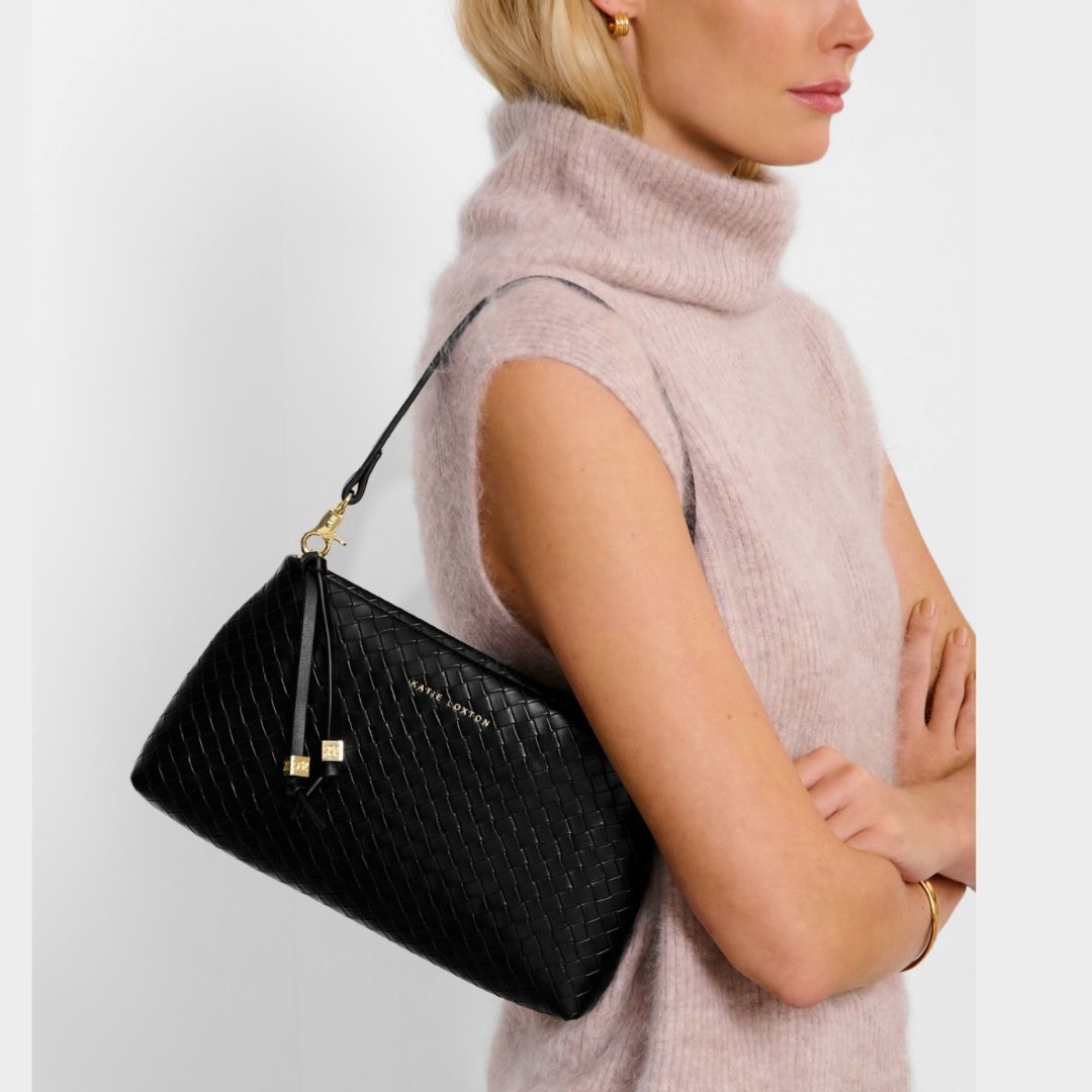 Katie Loxton Nova Woven Clutch Bag Black 2