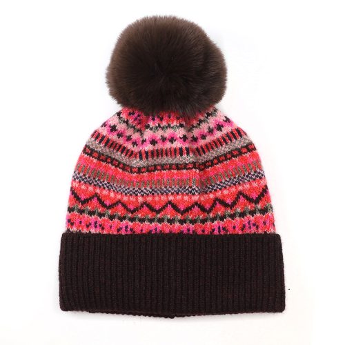 POM Red And Pink Mix Fair Isle Bobble Hat