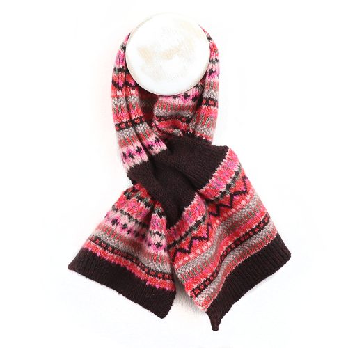 POM Red And Pink Mix Fair Isle Pull Through Scarf