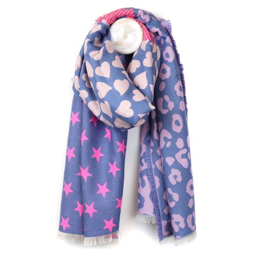 POM Reversible Star and Heart Print Scarf