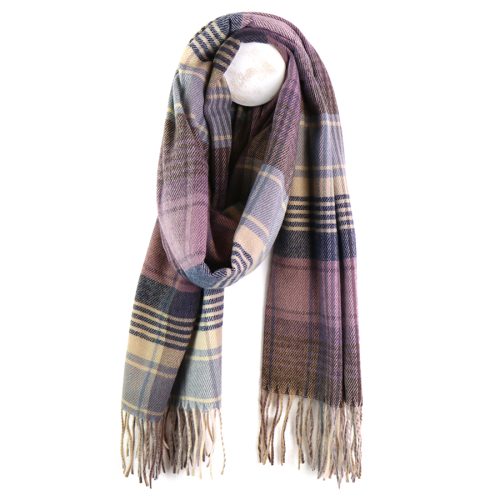 Pom Lilac and Navy Mix Check Scarf