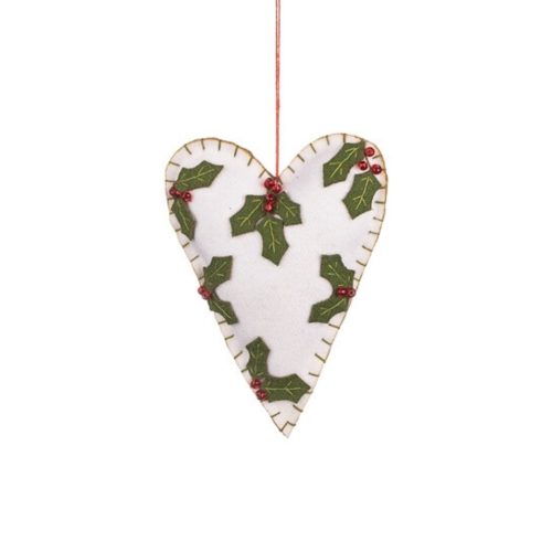 Christmas Holly Felt Hanging Heart Decoration
