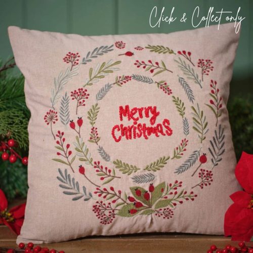Merry Christmas Embroidered Cushion
