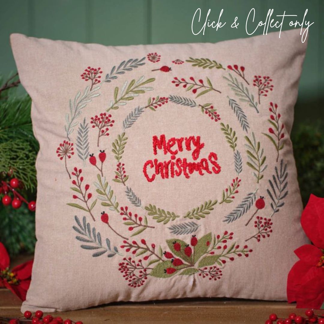Merry Christmas Embroidered Cushion