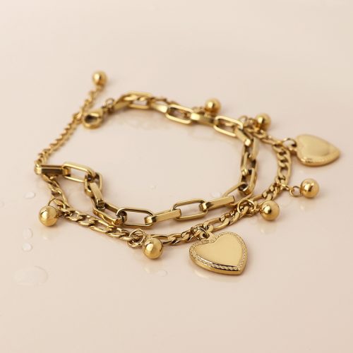 POM Waterproof Layered Heart Charm Bracelet