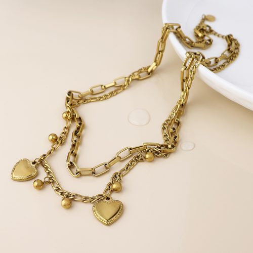 POM Waterproof Layered Heart Charm Necklace
